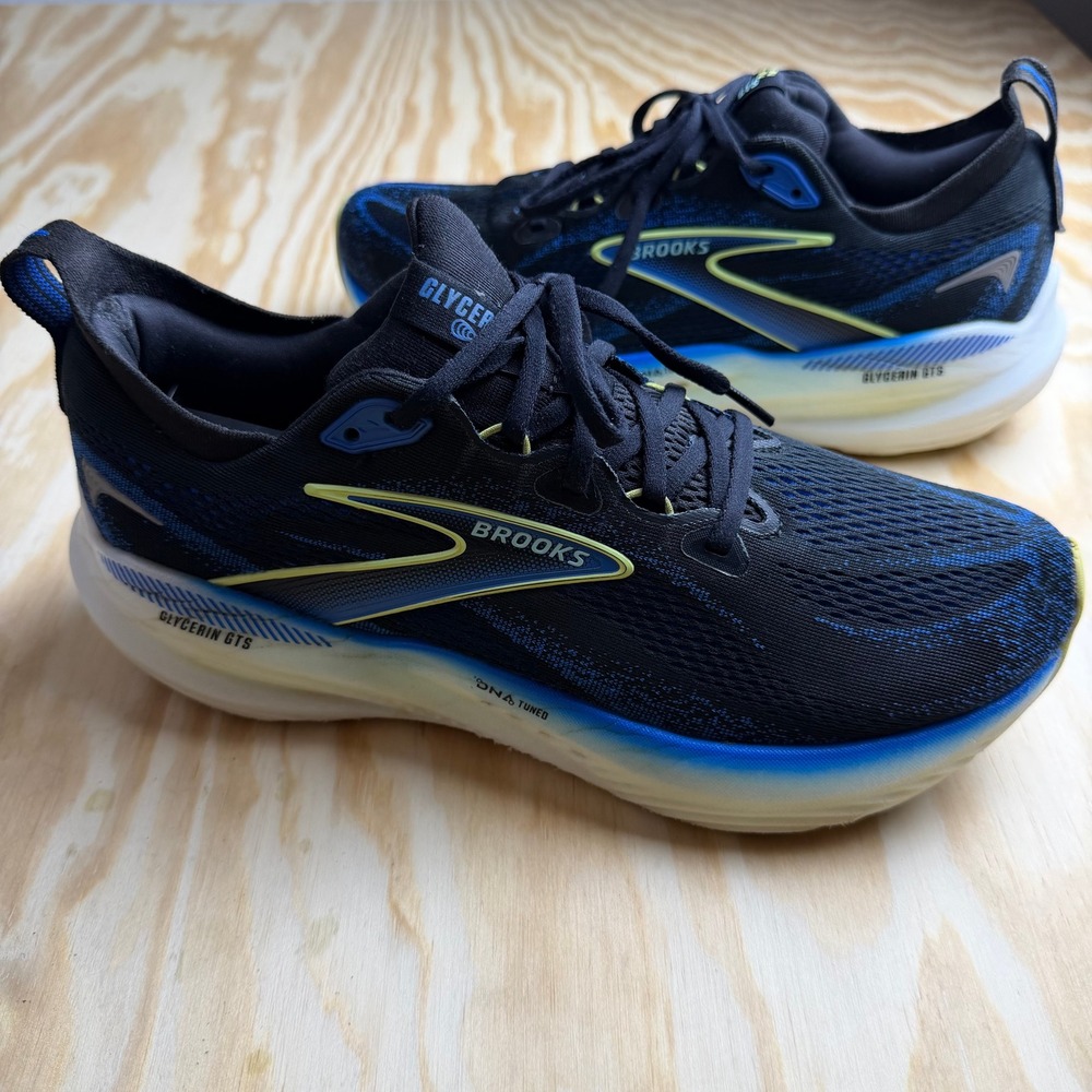 Brooks Glycerin GTS 22 Mens Running Shoes Black Blue Yellow 1104461D002 Size 9.5